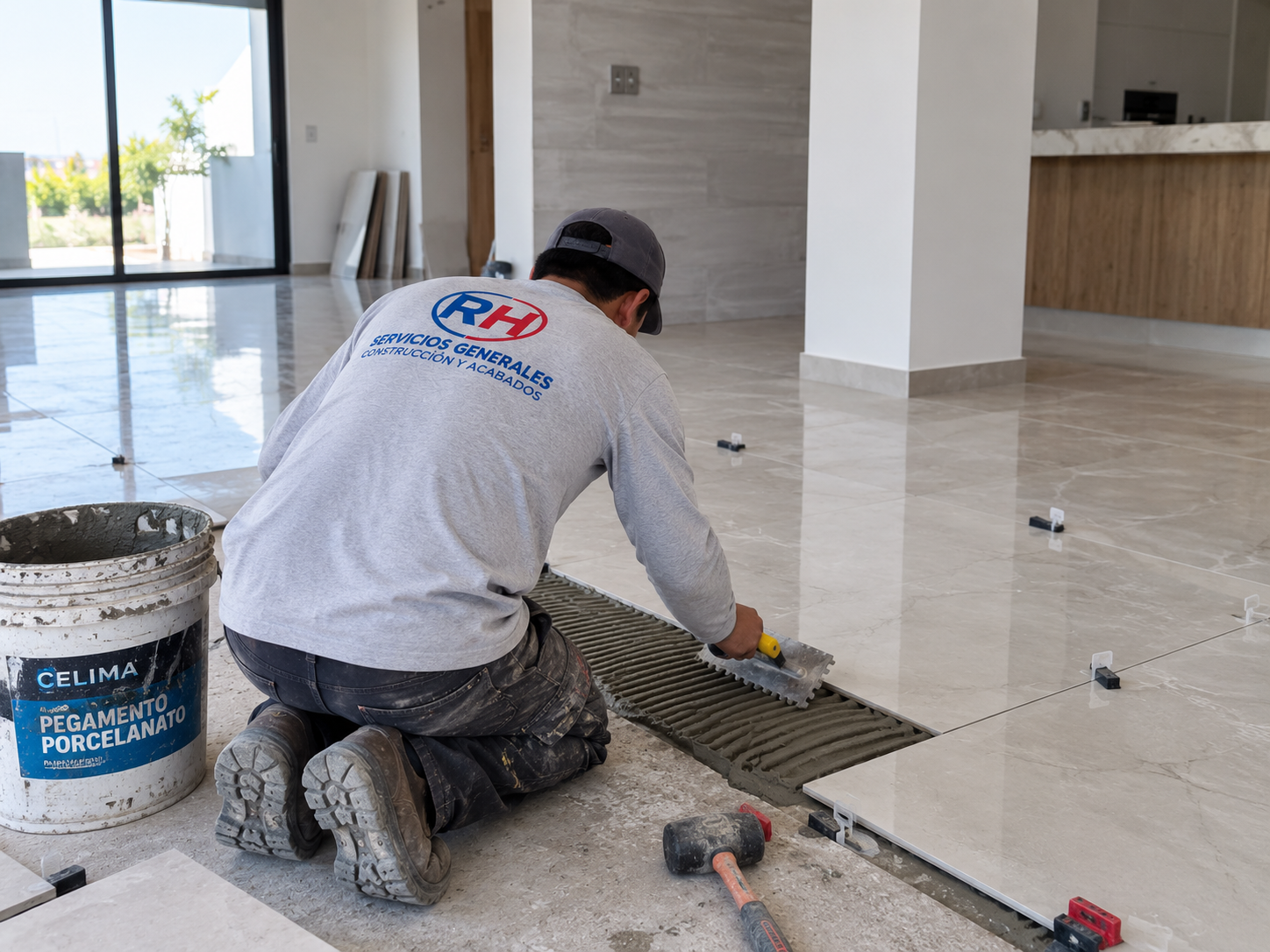 Trabajo de porcelanato y enchapado